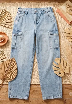 GAP '90s Womens Loose Cargo Jeans – Light Wash Mid-Rise Utility Denim – Size 29 thumbnail 1
