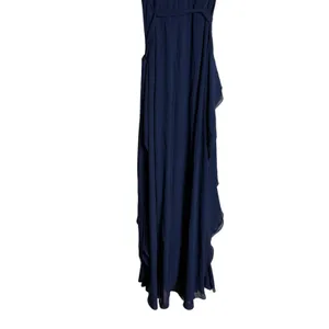 Shani Navy Blue Ruffle Trim V-Neck Flutter Sleeve Formal Evening Maxi Dress 6 thumbnail 9