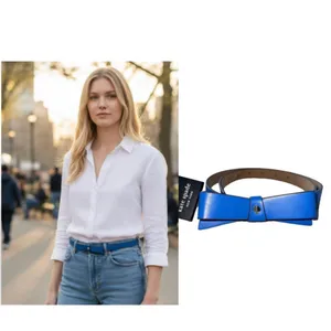 NWT Kate Spade New York Skinny Bow Belt - Blue - Size M thumbnail 2