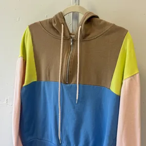 BP Nordstrom Womens Colorblock Half Zip Hoodie Sweatshirt Blue Brown Yellow Sm thumbnail 3
