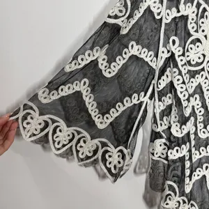 Pretty Angel Lace Jacket Topper Size L Black Silk Blend Boho Artsy Whimsygoth thumbnail 9