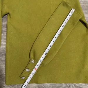 Cottagecore Mock Neck Puff Sleeve Sweater‎ Crystal Button Cuffs Olive Green Sz M thumbnail 11