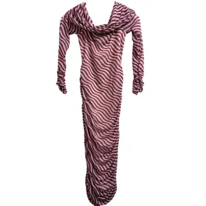 Anthropologie Off-The-Shoulder Mesh Maxi Dress Bodycon Ruched XS Pink White- NEW thumbnail 4