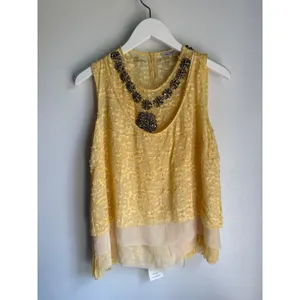 Peter Som Silk Blend Embellished Sleeveless Top Yellow Beaded Layered Blouse thumbnail 2