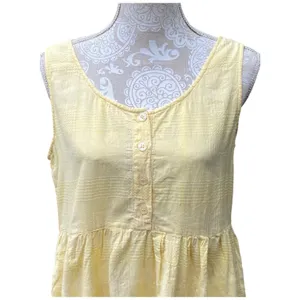Vtg SITA Butter Yellow Sundress M Cotton Cottage Cabin Boho Plaid Texture Pocket thumbnail 7
