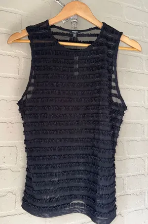 Express Black Textured Ruffle Sleeveless Tank new medium stretch thumbnail 1