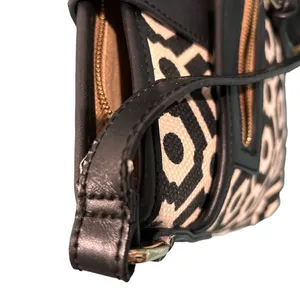 Spartina Convertible Crossbody Bag in Black/White Seagrass Fabric/leather trim thumbnail 6