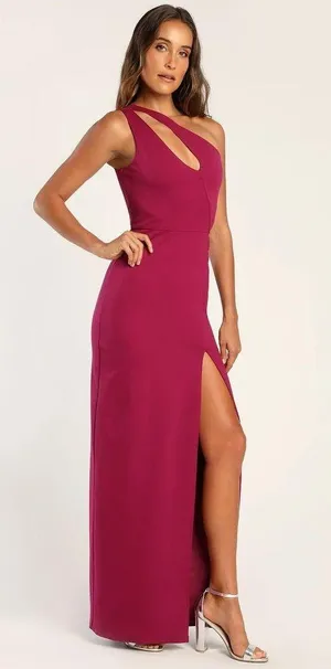 Lulus Gorgeously Unique Magenta One-Shoulder Cutout Maxi Dress thumbnail 1
