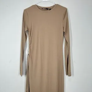 Vero Moda Phine Long Sleeve Rib Jersey Dress Light Brown‎ Comfort Casual Travel thumbnail 3