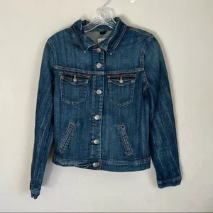 J.Crew Factory Dark Wash‎ Denim Trucker Jacket thumbnail 2