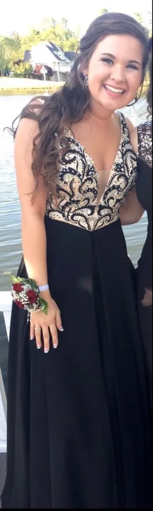Jovani Black Plunging Embellished Prom Dress thumbnail 1