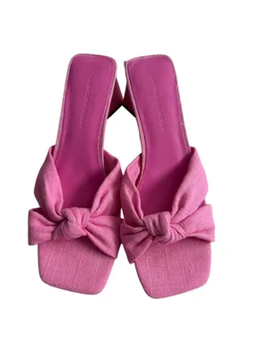 PRINCESS POLLY Pink Linen Knot Heels Sandals Sz 8 thumbnail 9