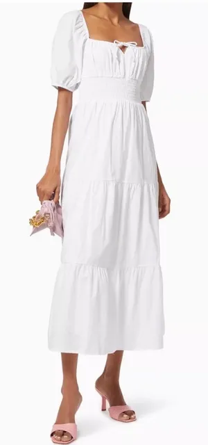 NWOT - Faithfull the Brand Rene Smocked Midi Dress - Plain White thumbnail 1