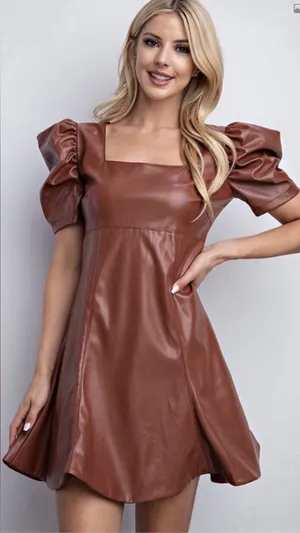 Glam Chocolate Faux Leather Dress thumbnail 1