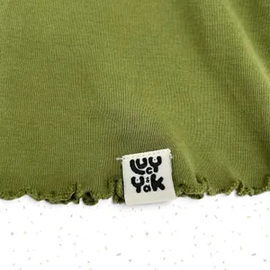 Lucy Yak Olive Green Long Sleeve Tee Lettuce Hem Crop Top Fit Fall Shirt Size M thumbnail 3