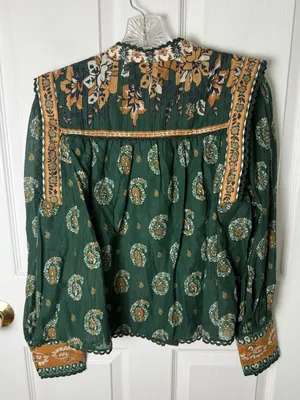Farm Rio Green Tayla Lace Buttoned Puff Sleeve Blouse S thumbnail 6