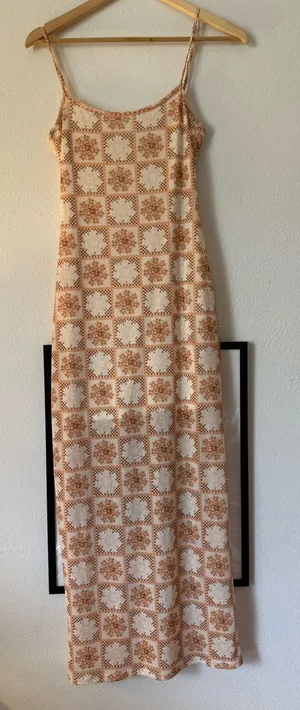 Le Lis Cream and Tan Spaghetti-Strap Maxi mesh Dress thumbnail 1