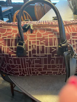 Diane Von Furstenberg Burgundy Monogram Travel Duffel with Dark Brown Trim thumbnail 11
