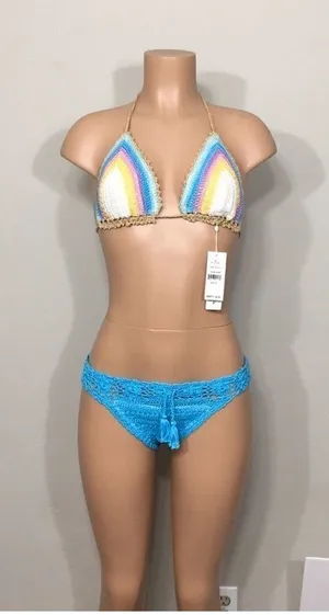 PILYQ Romance & blue crochet bikini set.M-top/L-bottom NWT thumbnail 1