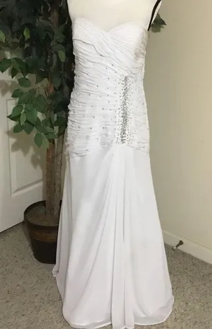 White Karishma Runched Wedding Formal Dress Prom Wedding Sparkly Sequins S thumbnail 2