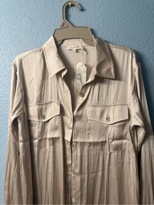 Mystree Long Satin Shirt Dress in Champagne Cream nwt thumbnail 6