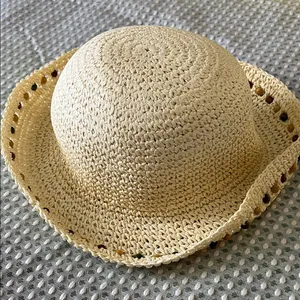 Chic Cream Beaded Crochet Paper Hat thumbnail 2