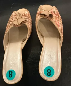 Marcello Paci Shoes Sz 8 Slides Kitten Heels Tweed Fabric Orange/Tan thumbnail 1