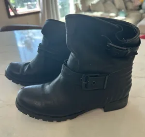Aldo Black Leather Ankle Combat Boots with Buckle Straps thumbnail 1