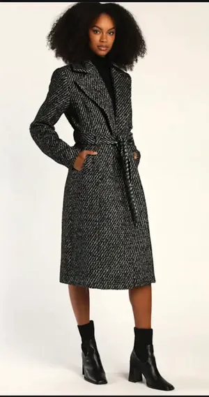 Lulus Black Herringbone Trench Coat thumbnail 2
