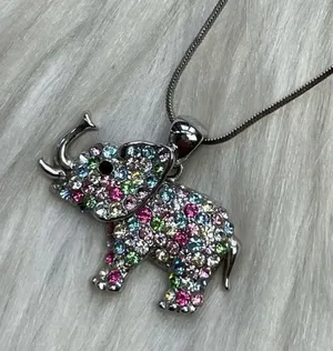 Elephant faceted multi color rhinestones necklace thumbnail 1