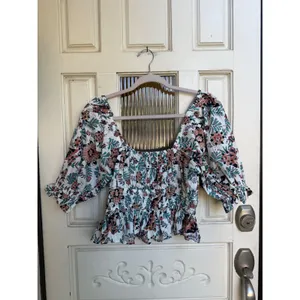 Cleobella Womens Floral Smocked Peplum Puff Sleeve Top White Multi Size Small thumbnail 5