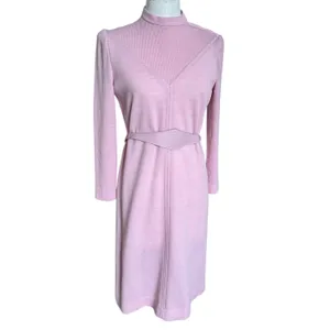 Vintage 70s Pink Sweater Dress Knit Mock Neck Sheath Retro Soft Girl Size 12 P thumbnail 3
