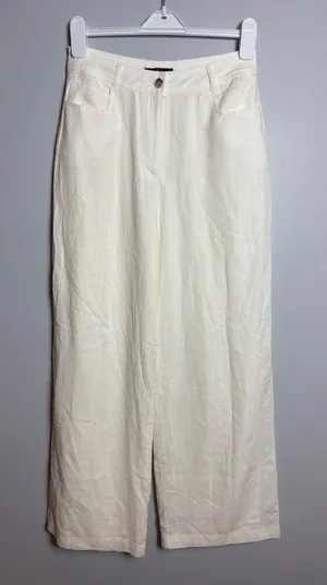 Lulus Cream Linen Blend High Waisted Wide Leg Trousers Pants Size Medium NWT thumbnail 1