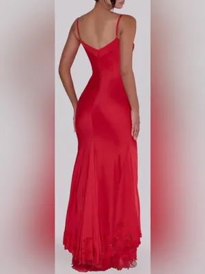 NEW House of CB Anastelle Bead Embellished Satin Mermaid red Gown Sz XS thumbnail 2
