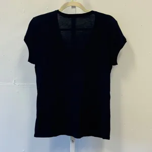 Tahari Womens Black Silver Metallic Damask V-Neck Cotton T-Shirt Size Large thumbnail 2