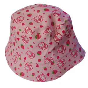 Pink Strawberry Milk Carton Heart Bucket Hat Kawaii Harajuku Pastel KT479 NWOT thumbnail 1