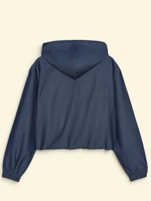 Zara Navy Hooded Bomber Short Crop Long Sleeve Jacket Size Medium thumbnail 2
