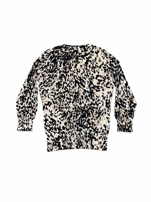 Banana Republic Gray Black & White Leopard Print Crew Neck Knit Sweater Sz S thumbnail 5