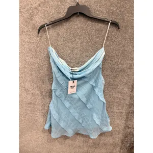 Princess Polly Women Lars Mini Dress 10 Blue Strapless Ruffle Cowl Neck NWT thumbnail 3