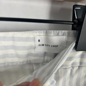 Gap Slim City Cropped‎ Pants Womens 8 White Blue Striped Cotton Tapered Leg thumbnail 5
