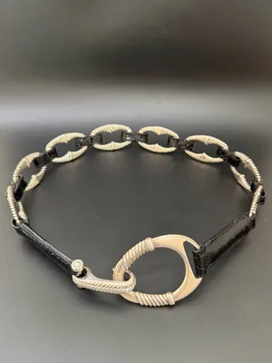 Vintage BRIGHTON B3094 Black Croc Leather Silver-plated Oval Links Belt Size 32 thumbnail 6
