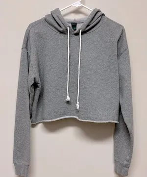 Wild Fable Gray Cropped Hoodie Sweatshirt with cord size S thumbnail 1