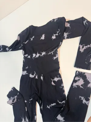 Women's Black Tie-Dye Long-Sleeve Jumpsuit thumbnail 8