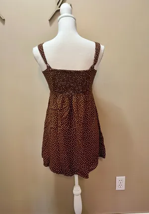 Old Navy Brown Polka Dot A Line Mini Dress Size XS thumbnail 4