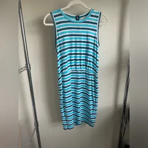 Michael Michael KORS Teal, Turquoise and White Striped Dress. thumbnail 4