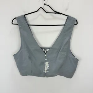 Madewell Softdrape Gwen Crop Vest Top Still Dawn Gray Fitted V Neck US 12 NWT thumbnail 6