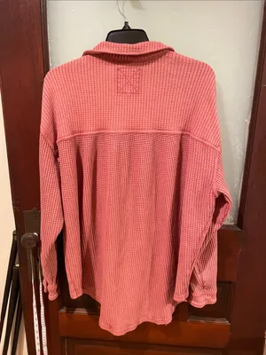 aerie Waffle Button-Down Shirt Jacket - Dusty Rose Pink thumbnail 3