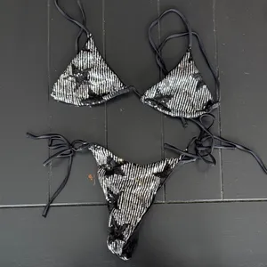 SHEIN Black Sequin Triangle Bikini Set thumbnail 4