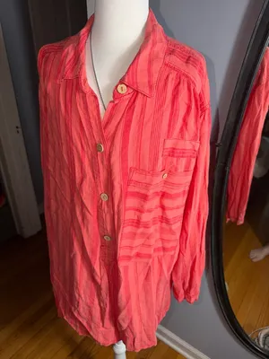 We The Free Coral Stripe Button-Front Tunic thumbnail 3