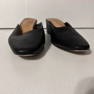 Mi.iM black leather slide mules block heel shoe fits size 9 thumbnail 3